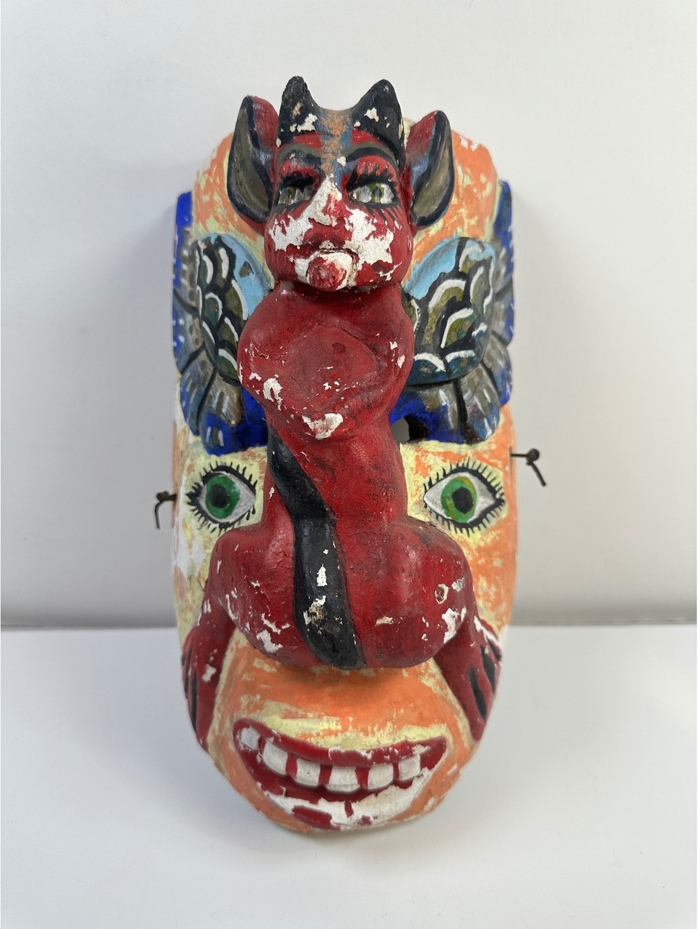 Hand Carved Wooden Diablo Mask Mexican Folk Art Rustic 12x7x6